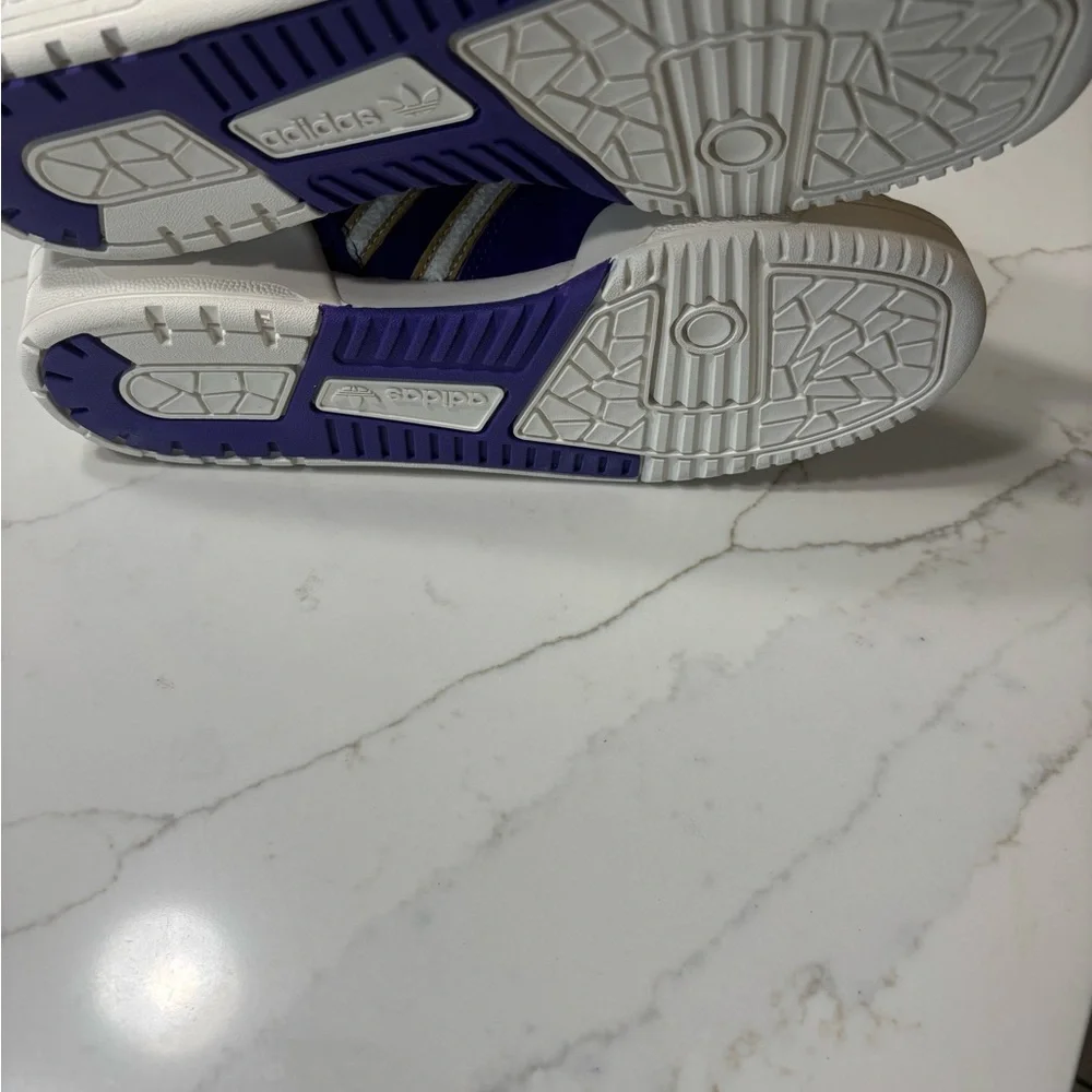 adidas Purple Suede Sneakers with White and Gold Accents